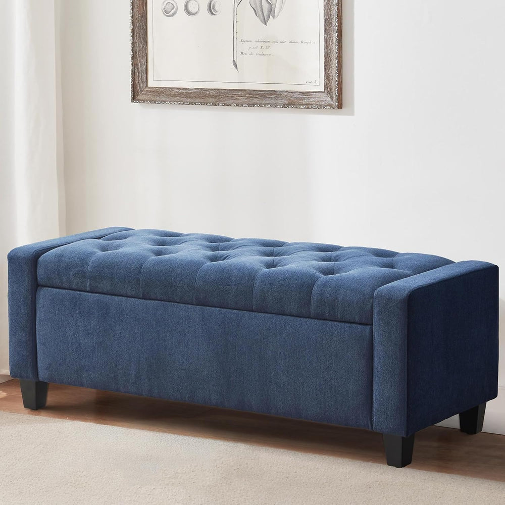 Zihanhome Ottoman with Storage, 48.8" Fabric Storage Bench(Dark Blue)