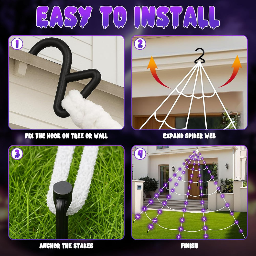 Halloween Decorations 16.4Ft Spider Web with LED Lights & 59" Giant ...