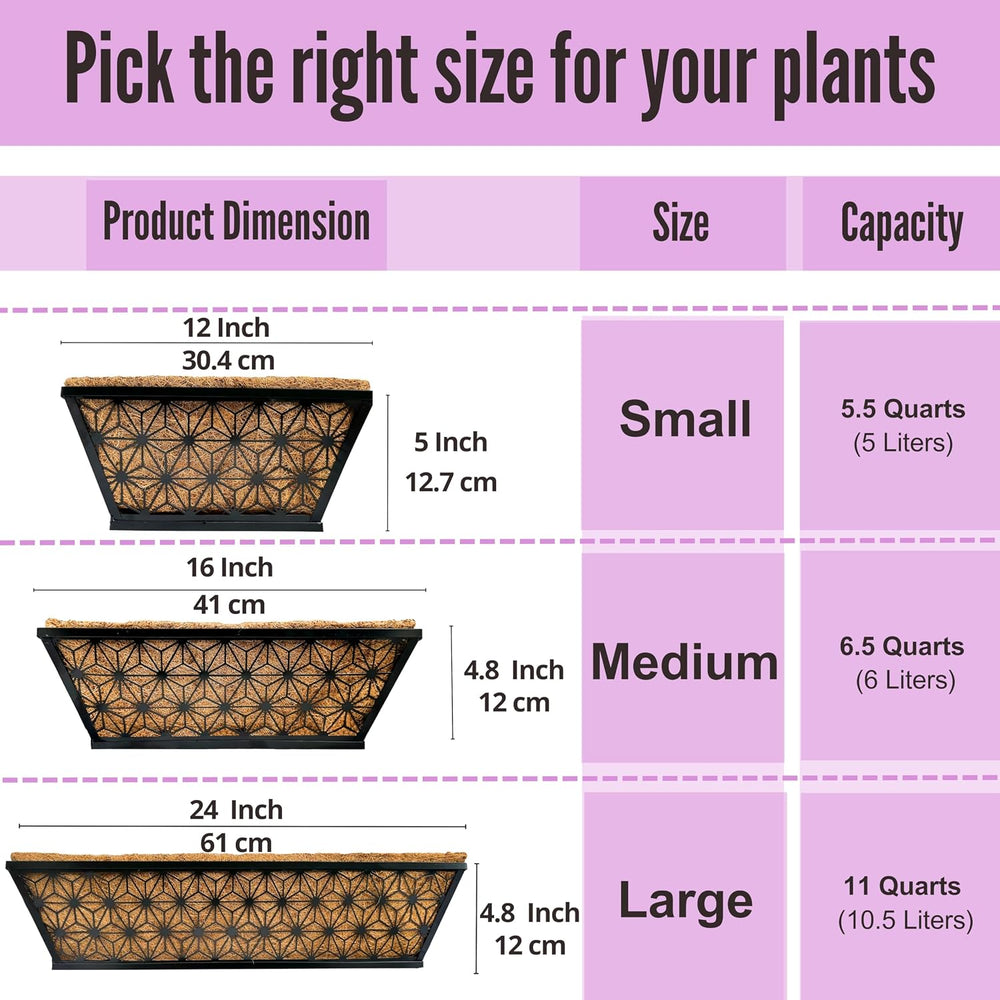 LaLaGreen Garden Wall Planter (16 in, 2 Pack) Black Patio Window Flower Box