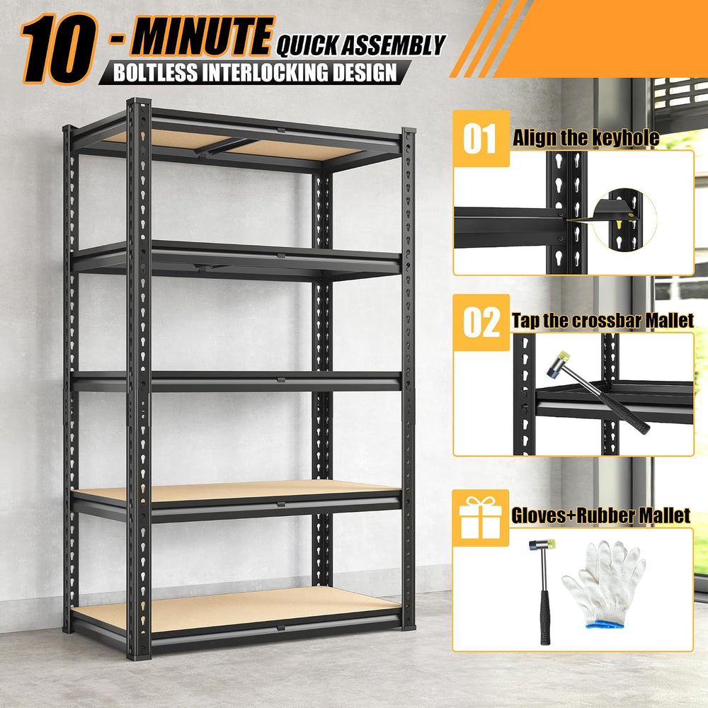 REIBII 5-Tier Garage Shelving, Storage Shelves for Basement Shed Pantry