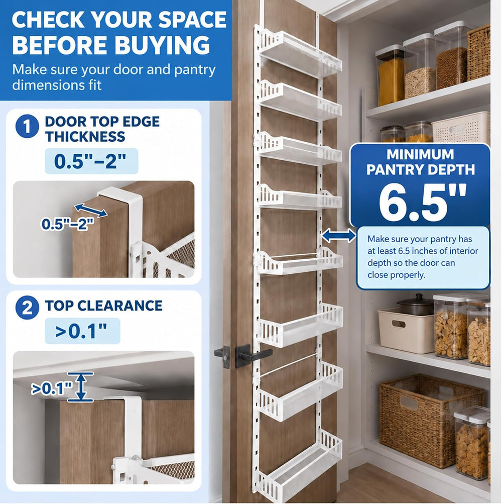 MOONEDGE 8-Tier Over the Door Pantry Organizer, Metal Door Storage Rack