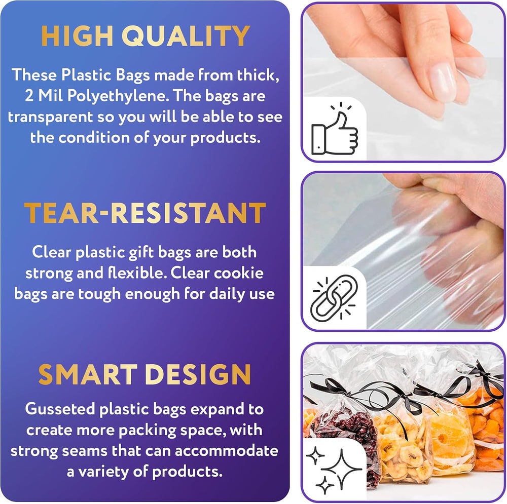 APQ Clear Gusseted Poly Bags, 8 x 3 x 20 Inch, 1000 Count