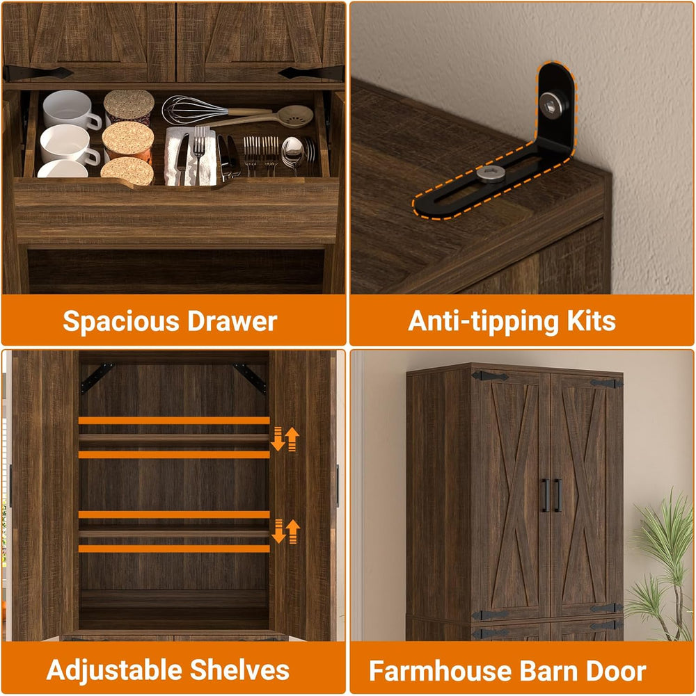 Unikito 71" Tall Farmhouse Kitchen Pantry Storage Cabinet with Barn Doors