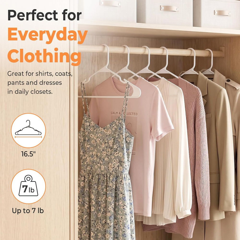 HOUSE DAY White Plastic Hangers 100 Pack, Slim Space Saving Clothes Hangers