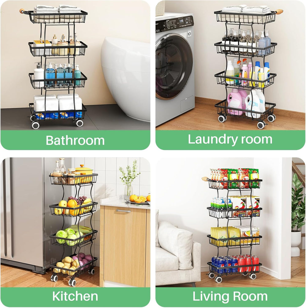 SAYZH 4-Tier Fruit Basket Stand with Vegetable Baskets for Kitchen, Black