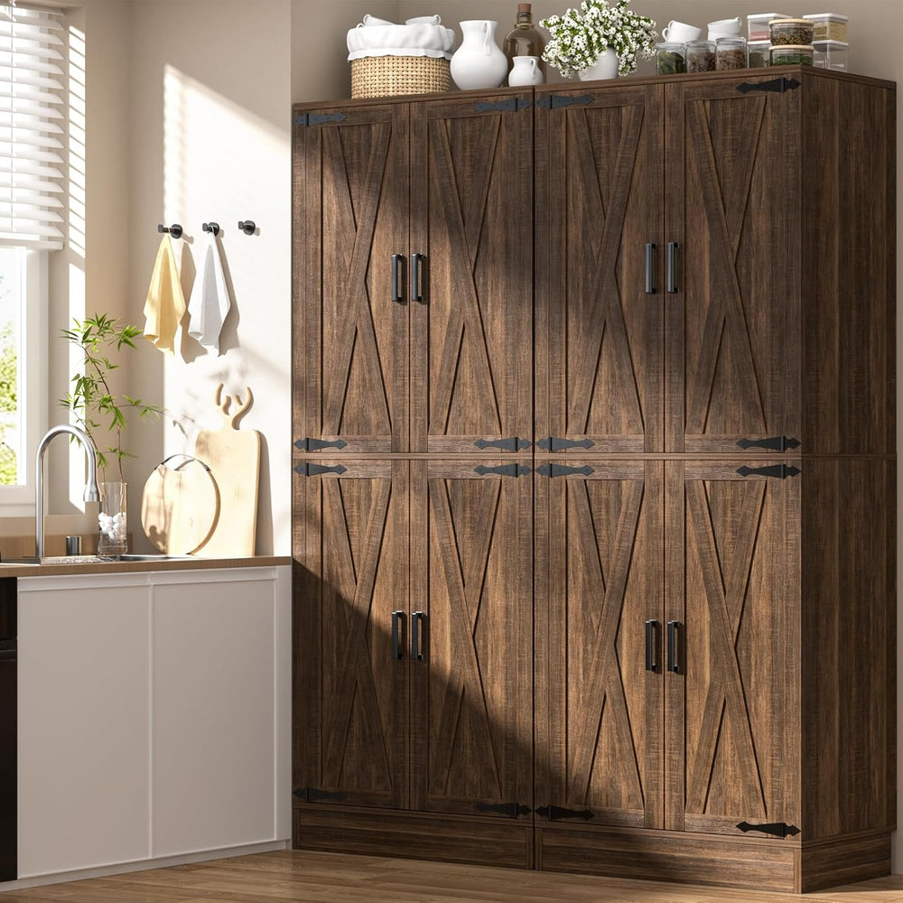 Unikito 71" Tall Farmhouse Kitchen Pantry Storage Cabinet with Barn Doors