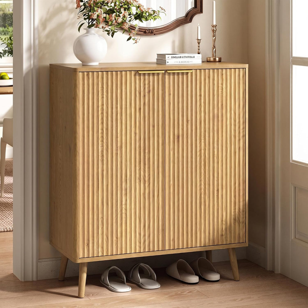 5-Tier Shoe Storage Cabinet with Adjustable Shelves, Light Oak