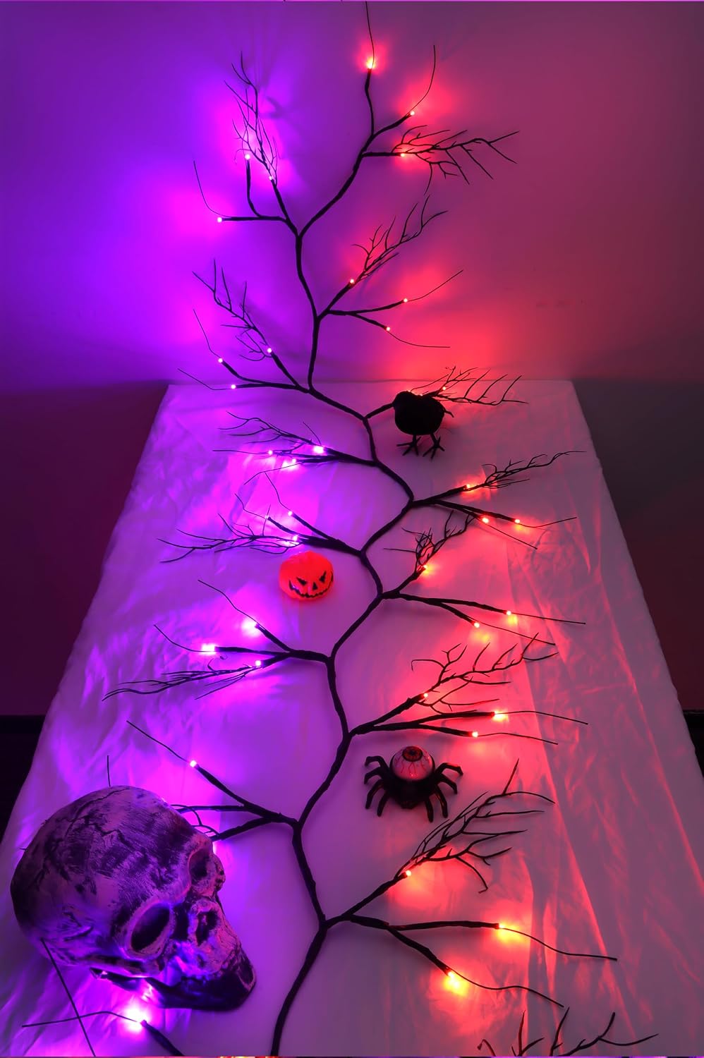 9 FT 72 LED Willow Vine Twig Decor Black Halloween Garland with Orange Purple...