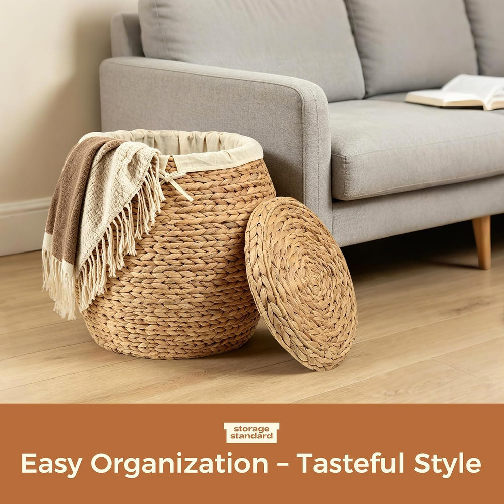 Wicker Basket with Lid Decorative Storage - Large Blanket Basket for Living R...