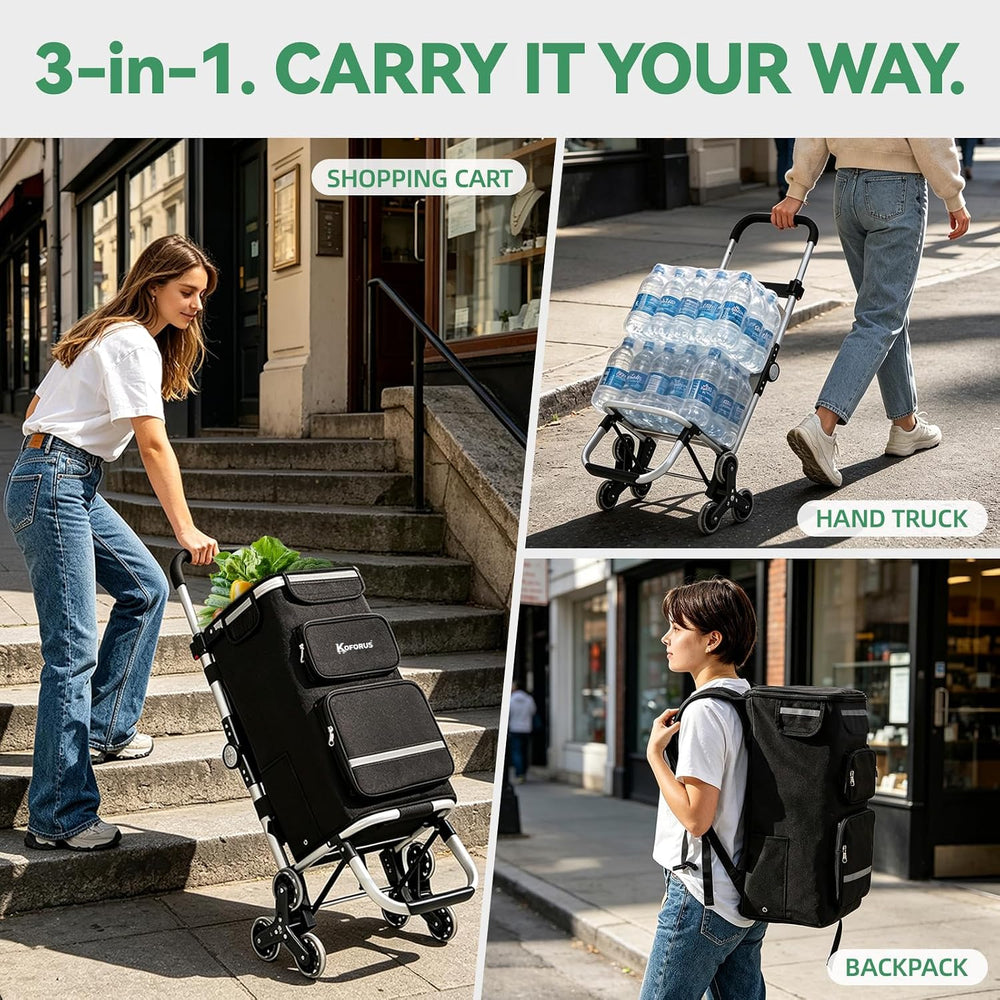 Stair Climbing Shopping Grocery Cart - 55L Total Storage, Black