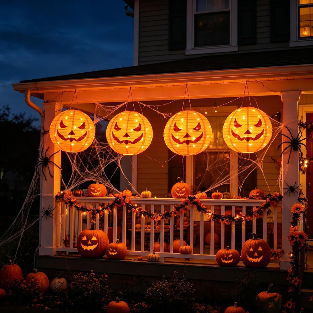 HUGSVIK 4Pcs Solar Pumpkin Lantern Outdoor Hanging Halloween Decorations