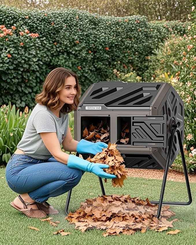 THEGROW'ING Updated 43 Gallon Compost Bin Outdoor, Fast Assemble Tumbling