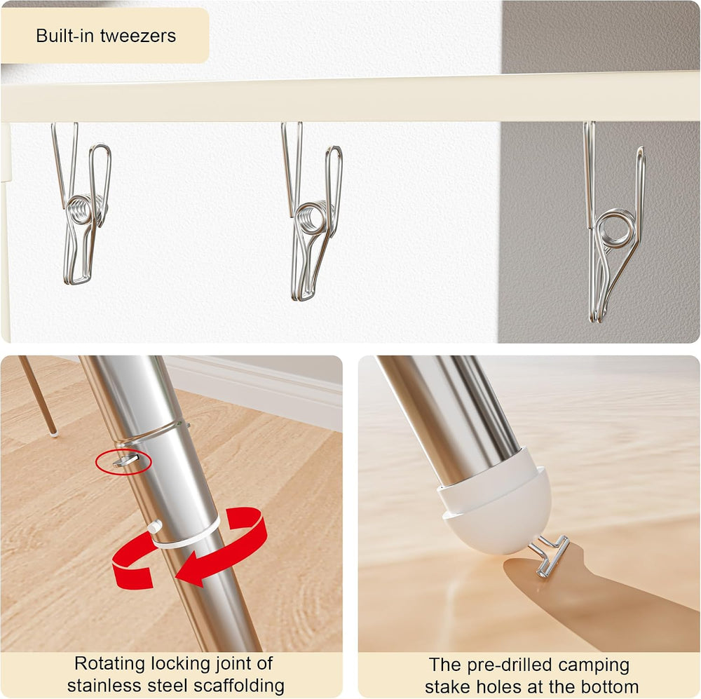 Foldable Tripod Clothes Drying Rack - 6 Clothes Arms & 12 Underwear Clips...