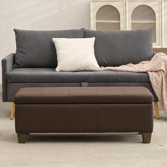 Brown Faux Leather Ottoman