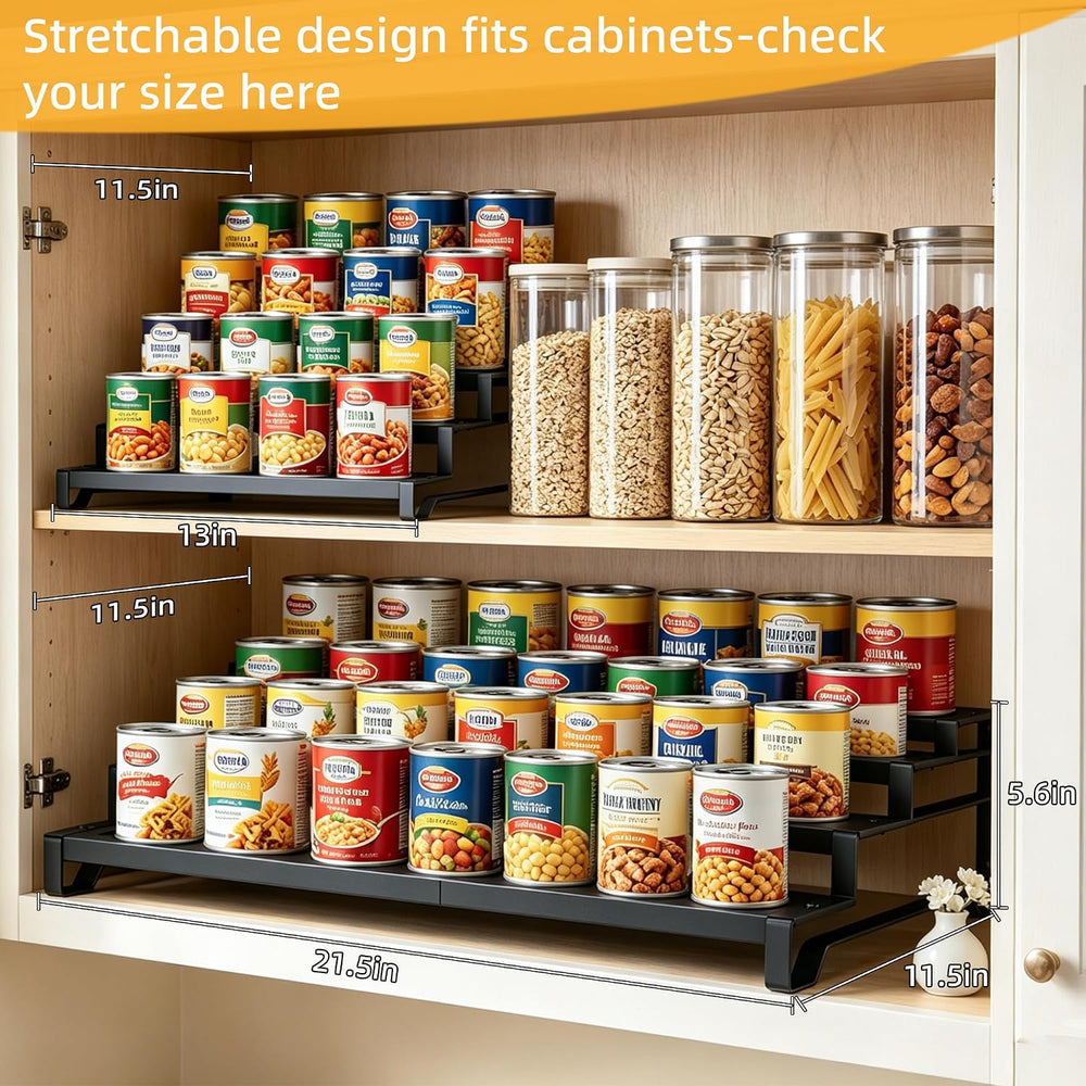 Expandable Can Organizer for Pantry, 4 Tier Metal Canned Food Storage