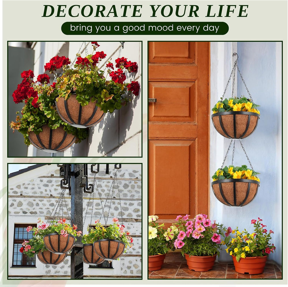 Didaey 8 Pcs Metal Hanging Basket 10'' Coir Liner Hanging Flower Pot