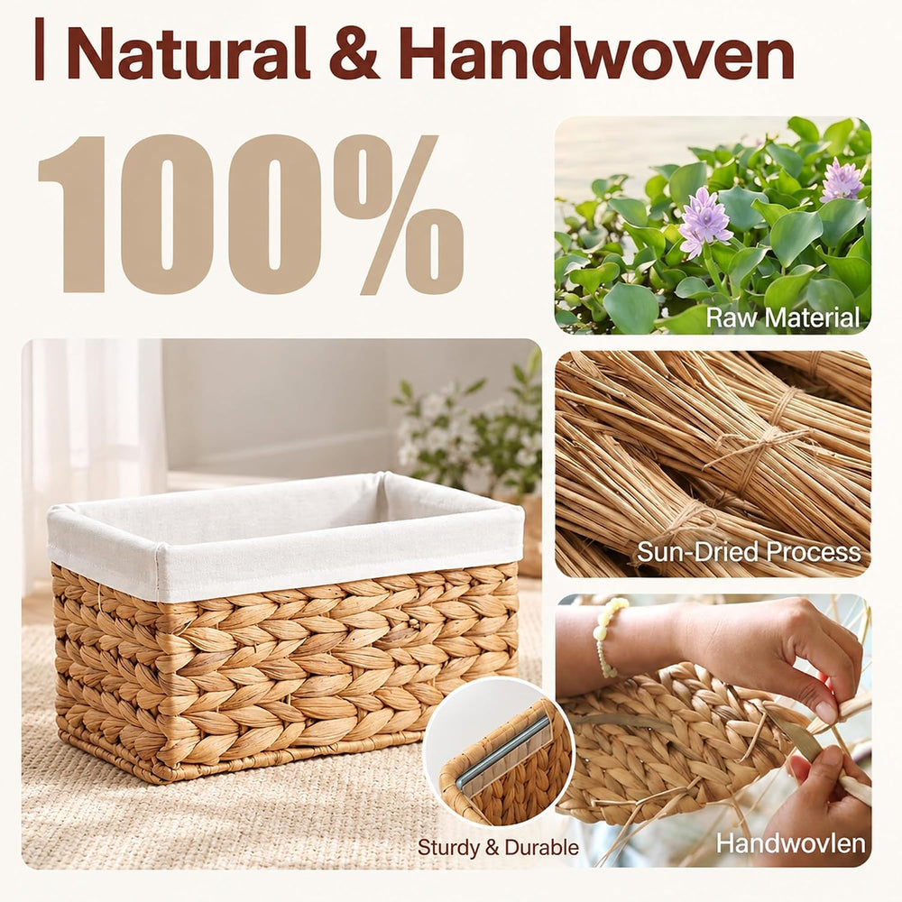 Wicker Basket, 3 Pack Wicker Storage Baskets for Shelves, Water Hyacinth