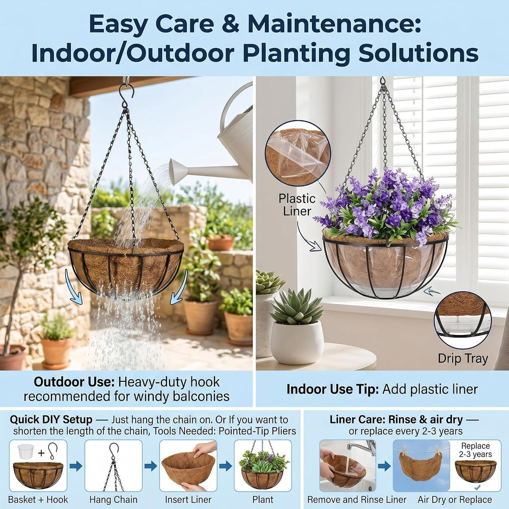 Kingbuy 10 Inch Hanging Planter Basket with Coconut Liner Wire Plant Holder C...