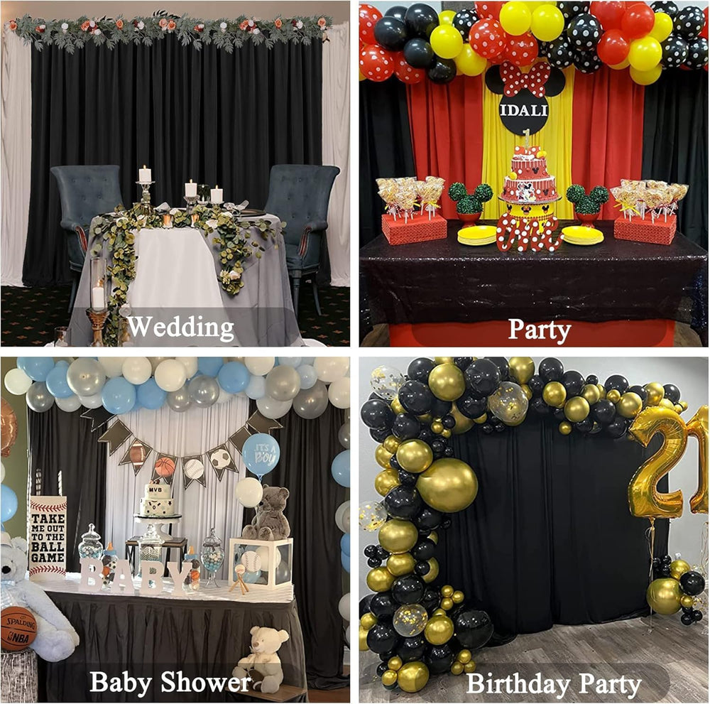 30 ft x 10 ft Wrinkle Free Black Backdrop Curtain for Parties, 6 Panels Silky...
