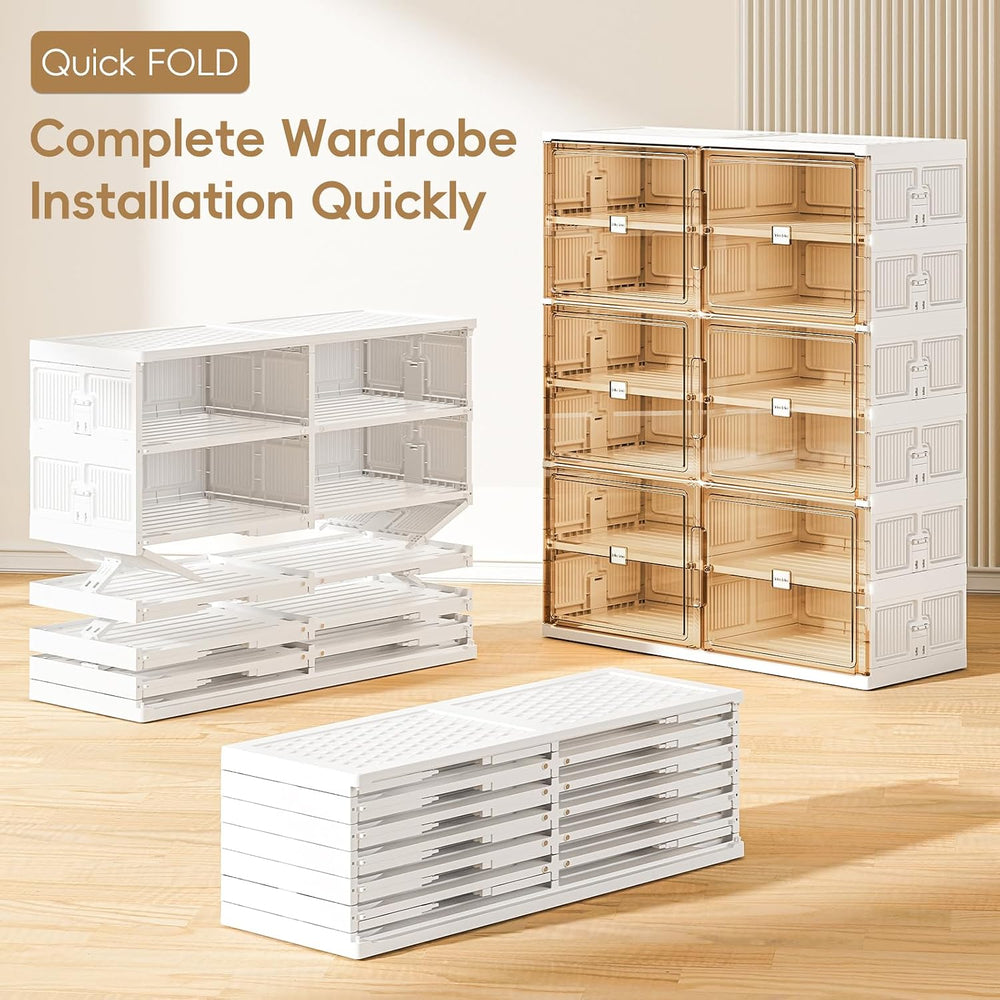 JEKO&JEKO 10-Tier Foldable Shoe Storage Box with Magnetic Doors, Large St...