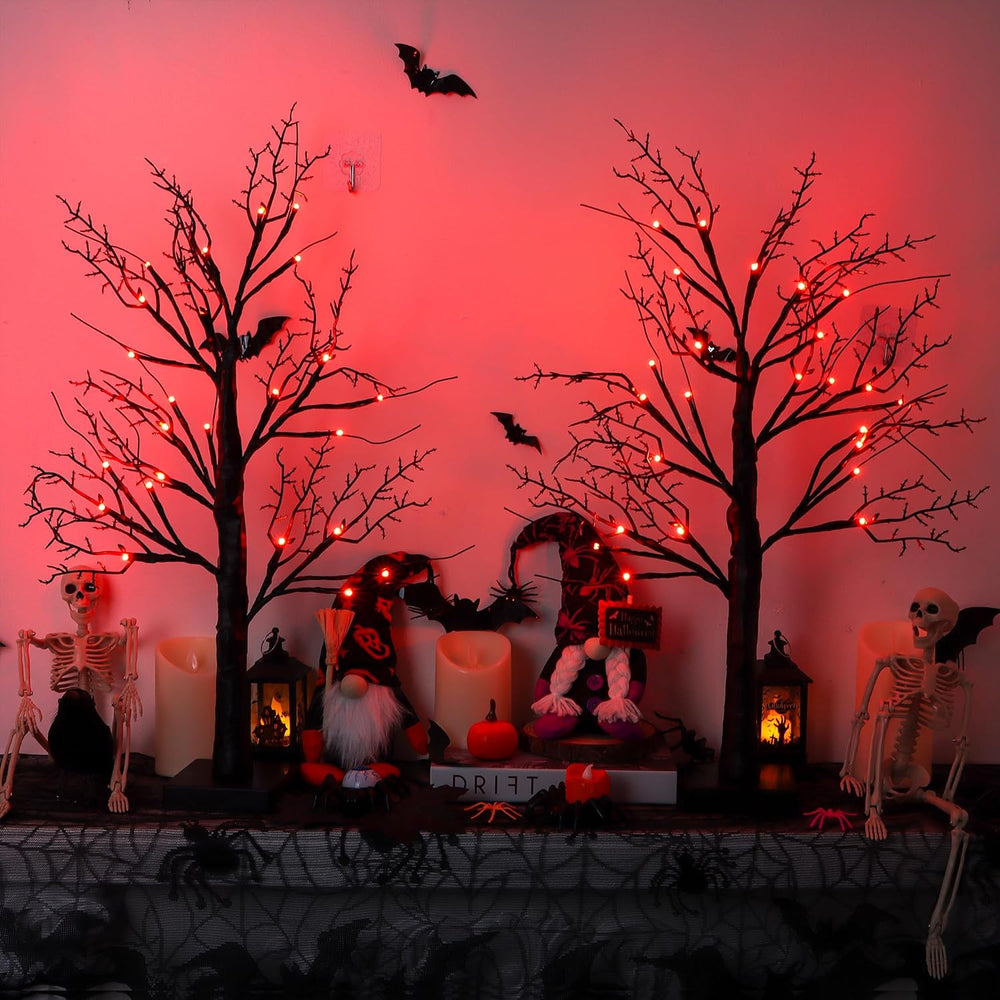 Halloween Decorations Indoor 2 Pack 24 Inch Black Halloween Tree with 24 Oran...