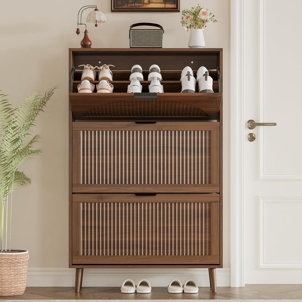 BORNOON Shoe Cabinet for Entryway with 3 Flip Drawers, Slim Wooden Shoe Stora...