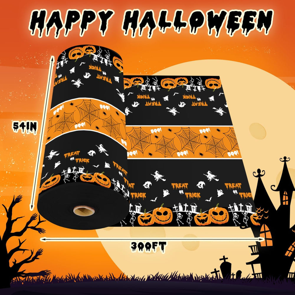 54 Inch X 300 Feet Plastic Table Cover Roll Disposable Halloween Tablecloth w...