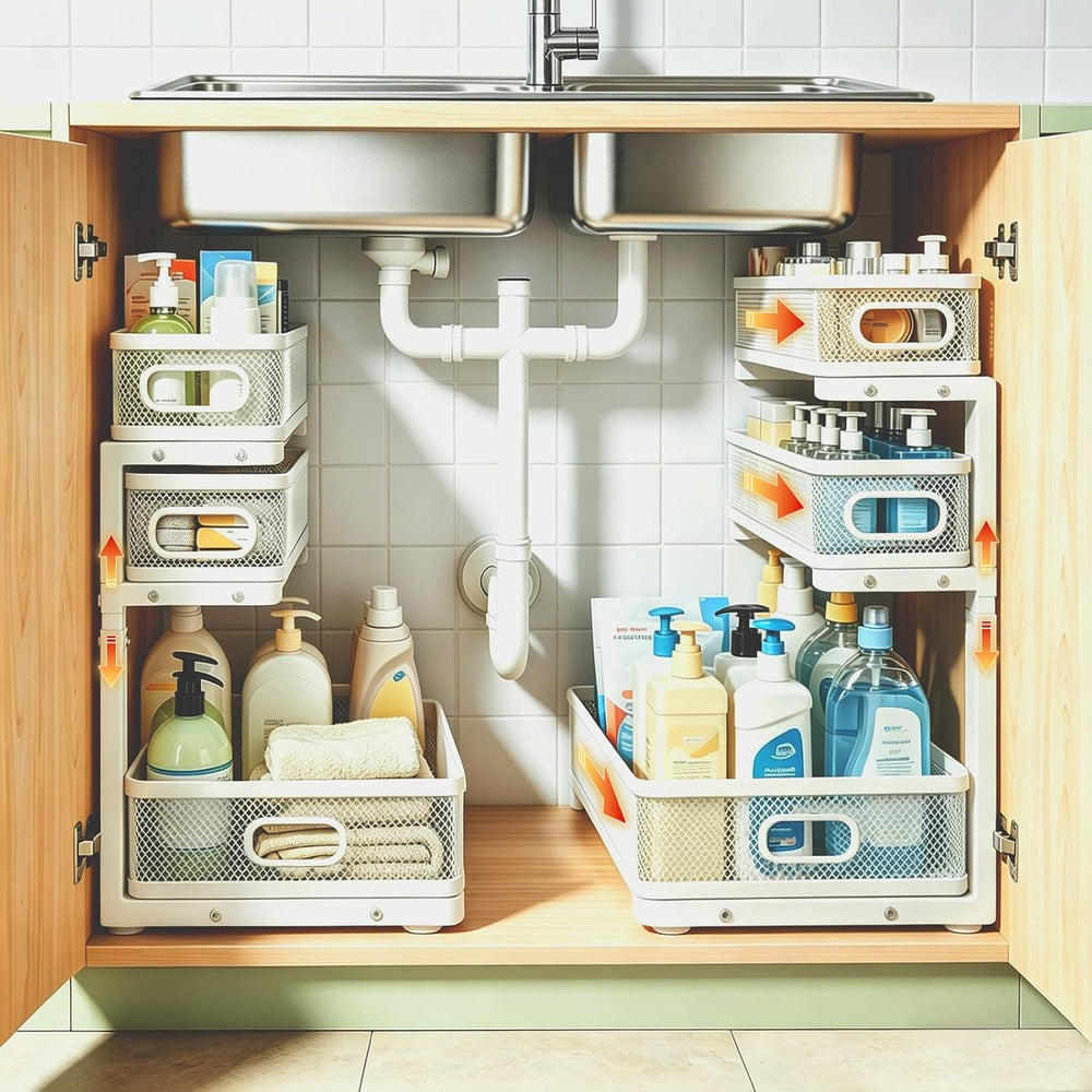 2 Pack 3 Tier Under Sink Organizer with Pull Out Drawer, Height Adjustable He...