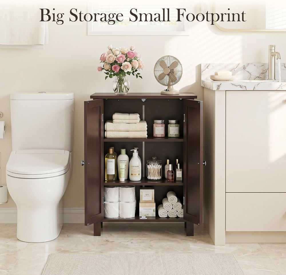 ZENY Bathroom Floor Storage Cabinet with Double Door + Adjustable Shelf, Wood...
