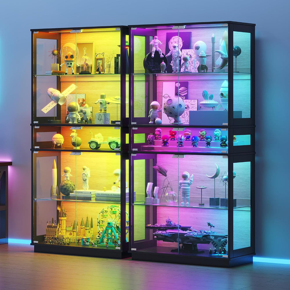 RGB Display Cabinet with 5-Tier Glass Shelves - 65" Tall