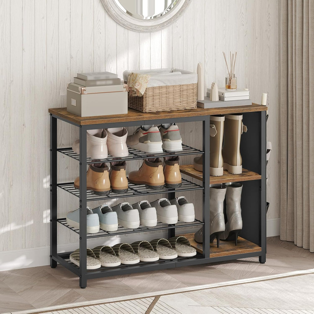 YATINEY Industrial 5-Tier Shoe Rack, Metal Shoe Storage Organizer with Side O...