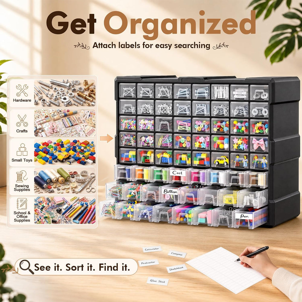 64-Drawer Organizer Craft Organizers and Storage with Dividers Labels