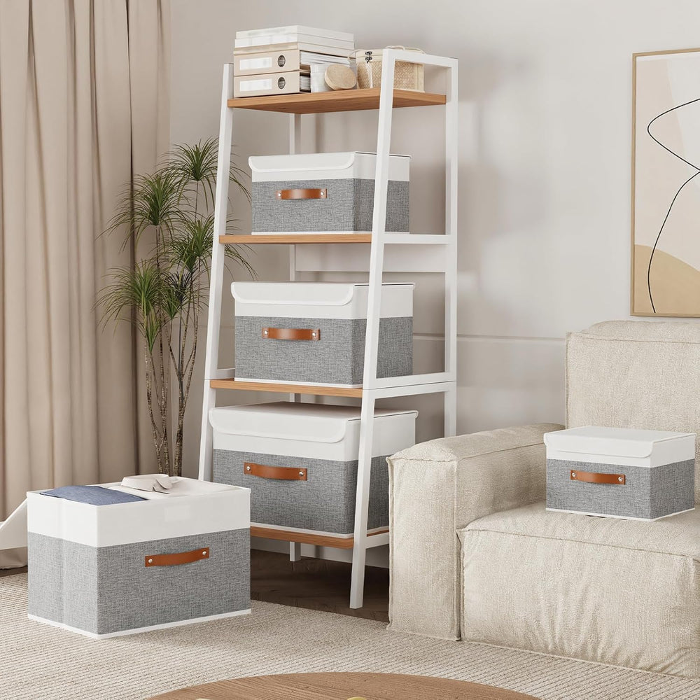 Yawinhe Collapsible Storage Boxes,White/Grey,10.2x7.9x6.7in,5-Pack