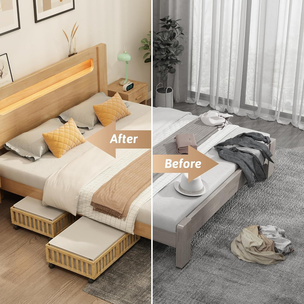 MHXW SXPN 2 Pack Bamboo Under Bed Storage Containers with Wheels, Nature