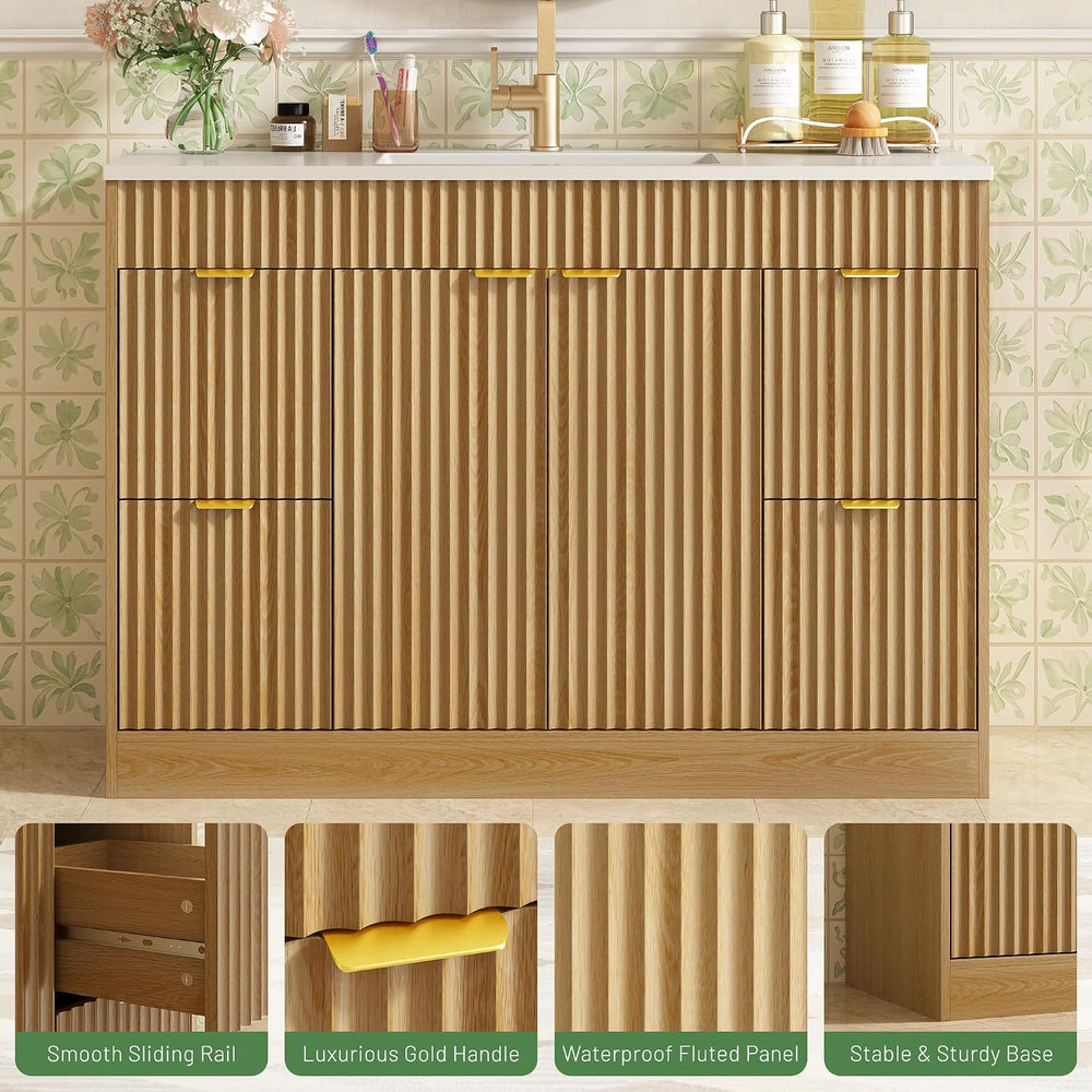 CARPETNAL 48 Inch Bathroom Vanity with Sink, Oak
