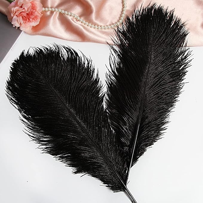 THARAHT Black Ostrich Feathers 12pcs Large Natural Bulk 20-22Inch 50cm-55cm f...