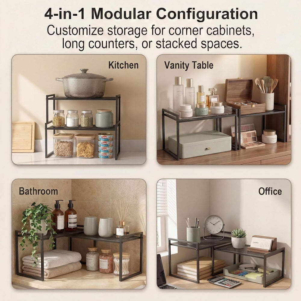 Stackable Kitchen Cabinet Organizer Shelves Pantry Rack Set of 2