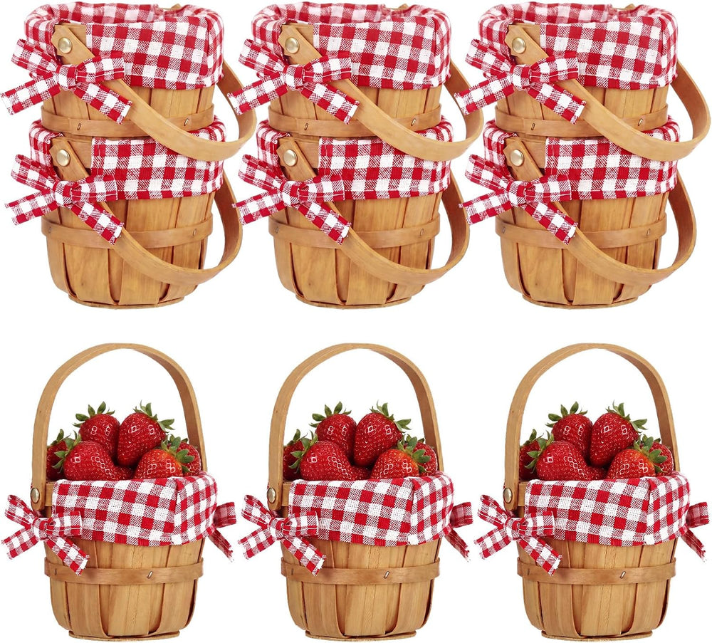 6 Pcs Mini Picnic Basket with Handle, Red White 4.7 X3.9in