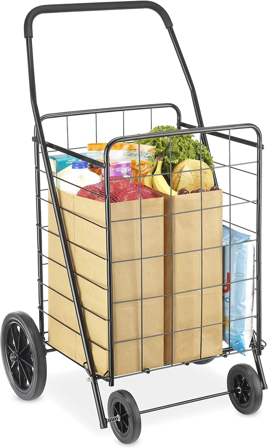 Whitmor Extra Large Utility Foldable Shopping Cart with Wheels, 100 Lb Capaci...