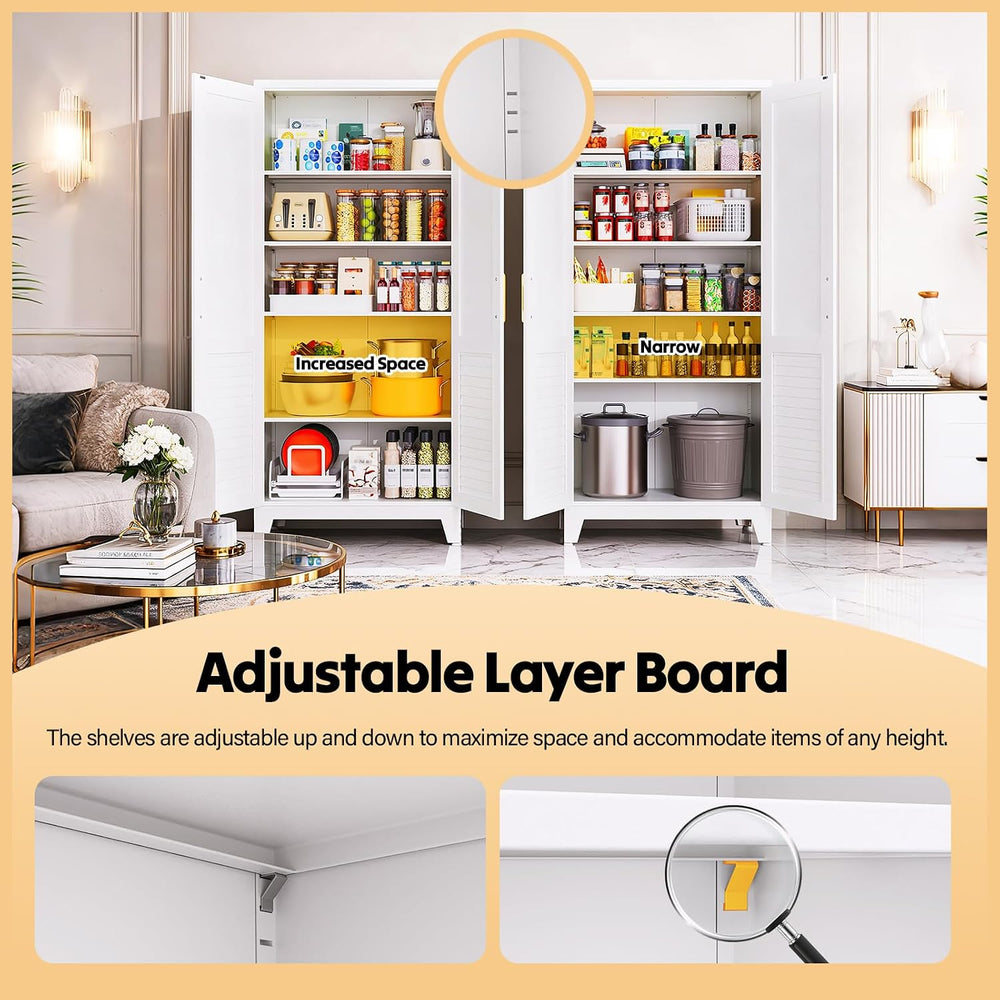75"H Kitchen Pantry Storage Cabinet with Doors and Shelves