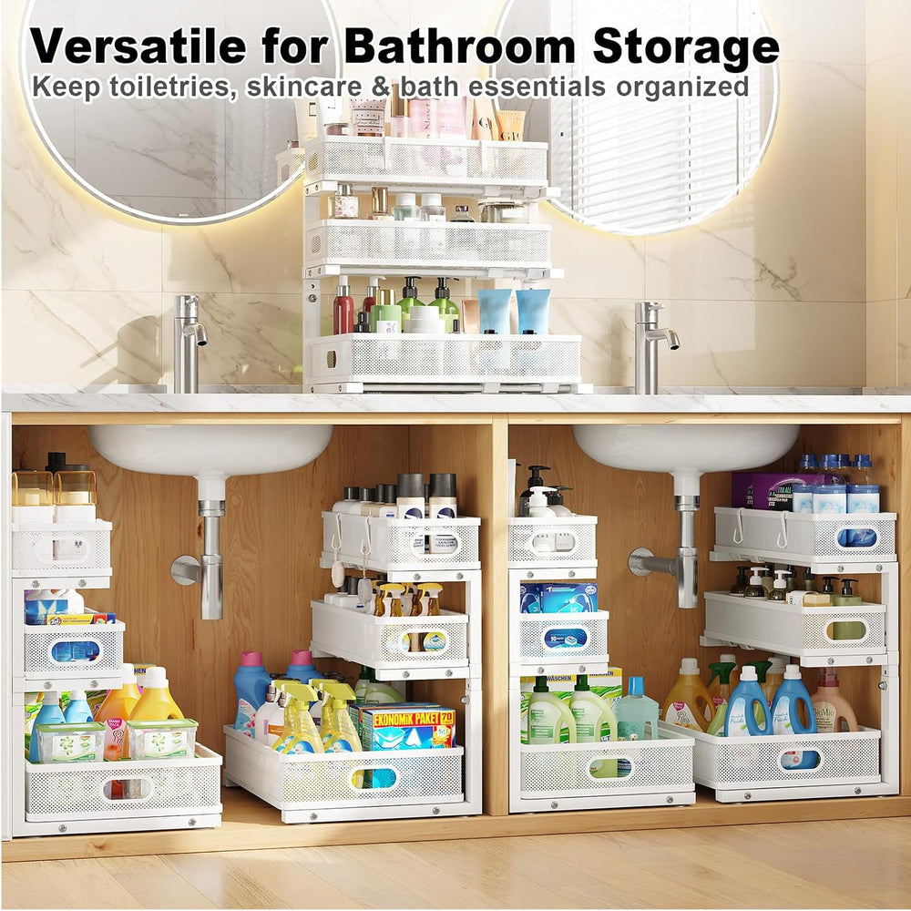 3 Tier White Under Sink Organizer,Kitchen Cabinet Storage Organizer(2 pack)