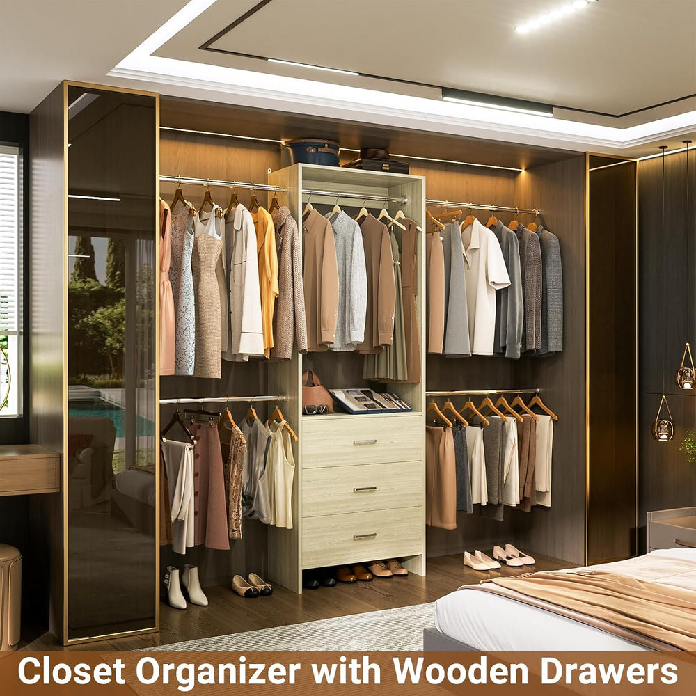 Aheaplus Closet System, 4.2-9Ft Closet Organizer with with 4 Rods, White Oak