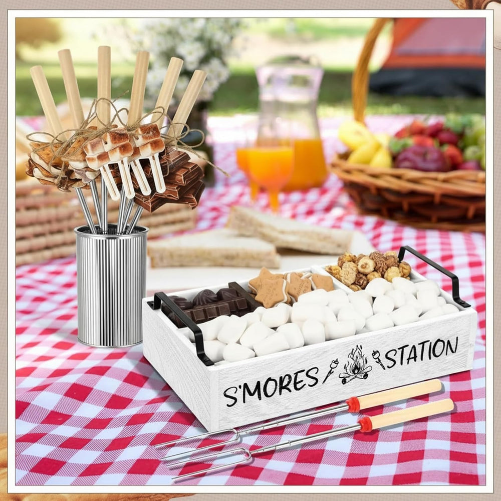 Reallnaive 35 Pcs Smores Station Box Farmhouse, Flame Pattern, White