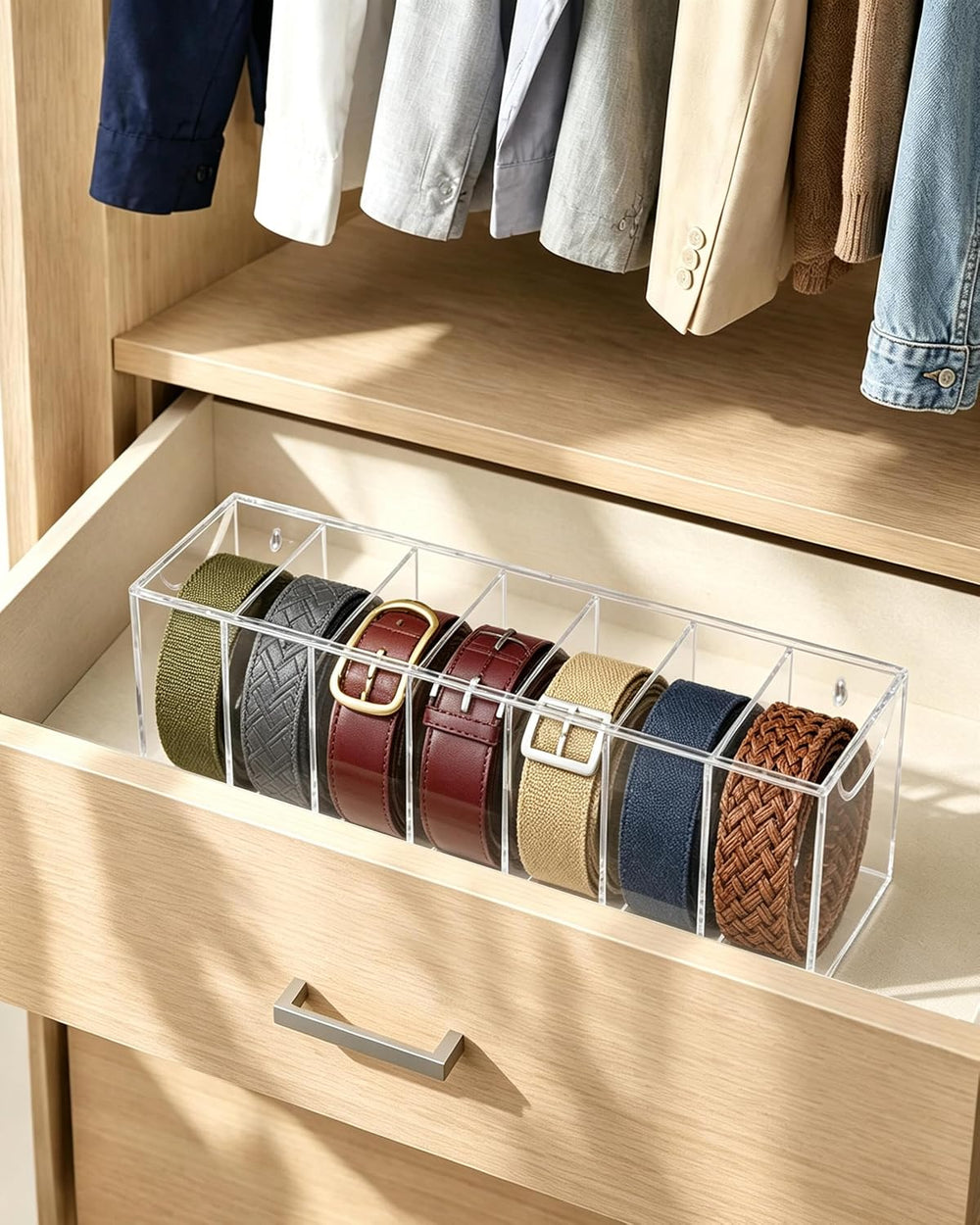 Belt Organizer, 7-Tier Acrylic with Dust Cover, for Closet, Clear