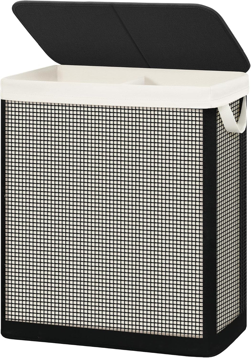 2 Section Laundry Hamper with Lid, 140L Steel-Frame Double Laundry Hamper wit...