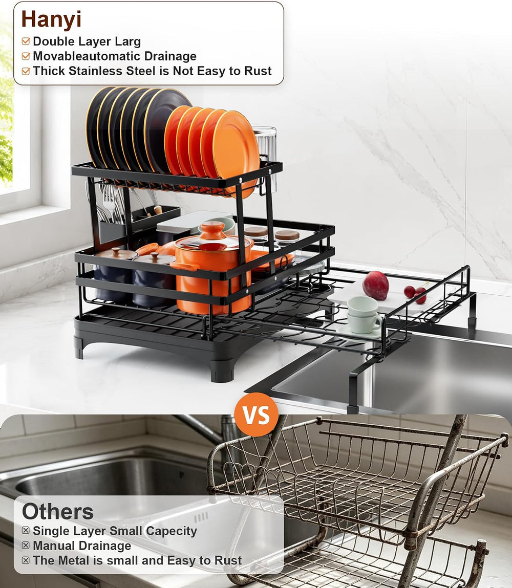Hanyi 2-Tier Expandable Dish Drying Rack for Counter and Over Sink