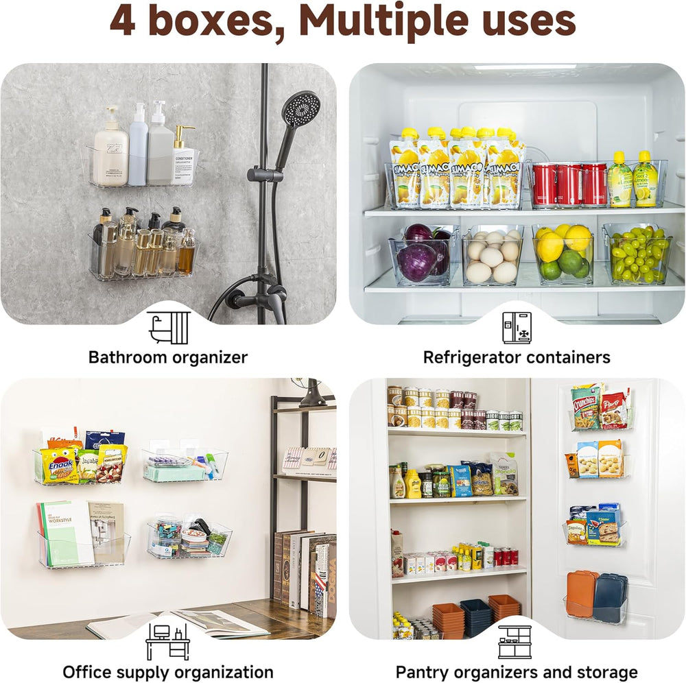 4-Pack Large Cabinet Door Organizer, 11.4" Adhesive Space-Saving Clear Bins