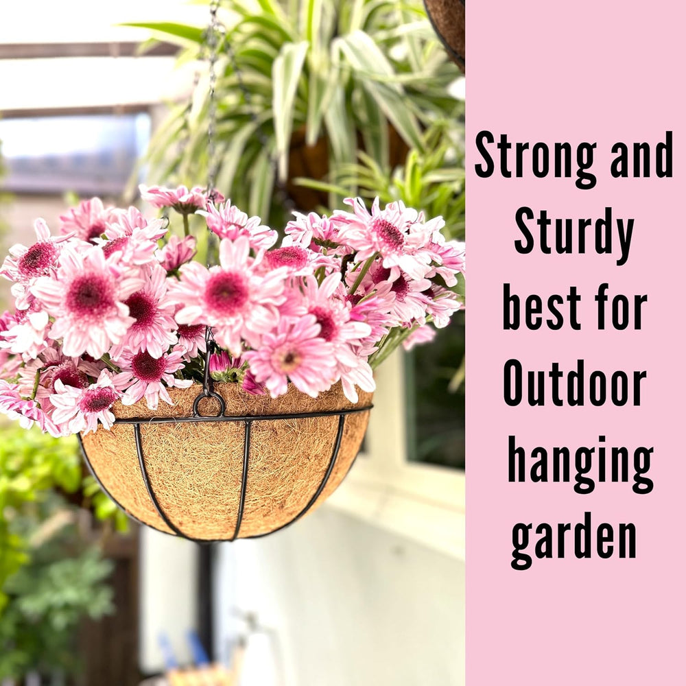 LaLaGreen Large Hanging Baskets (16 in, 6 Pack) Black Metal Coco Liner Pots
