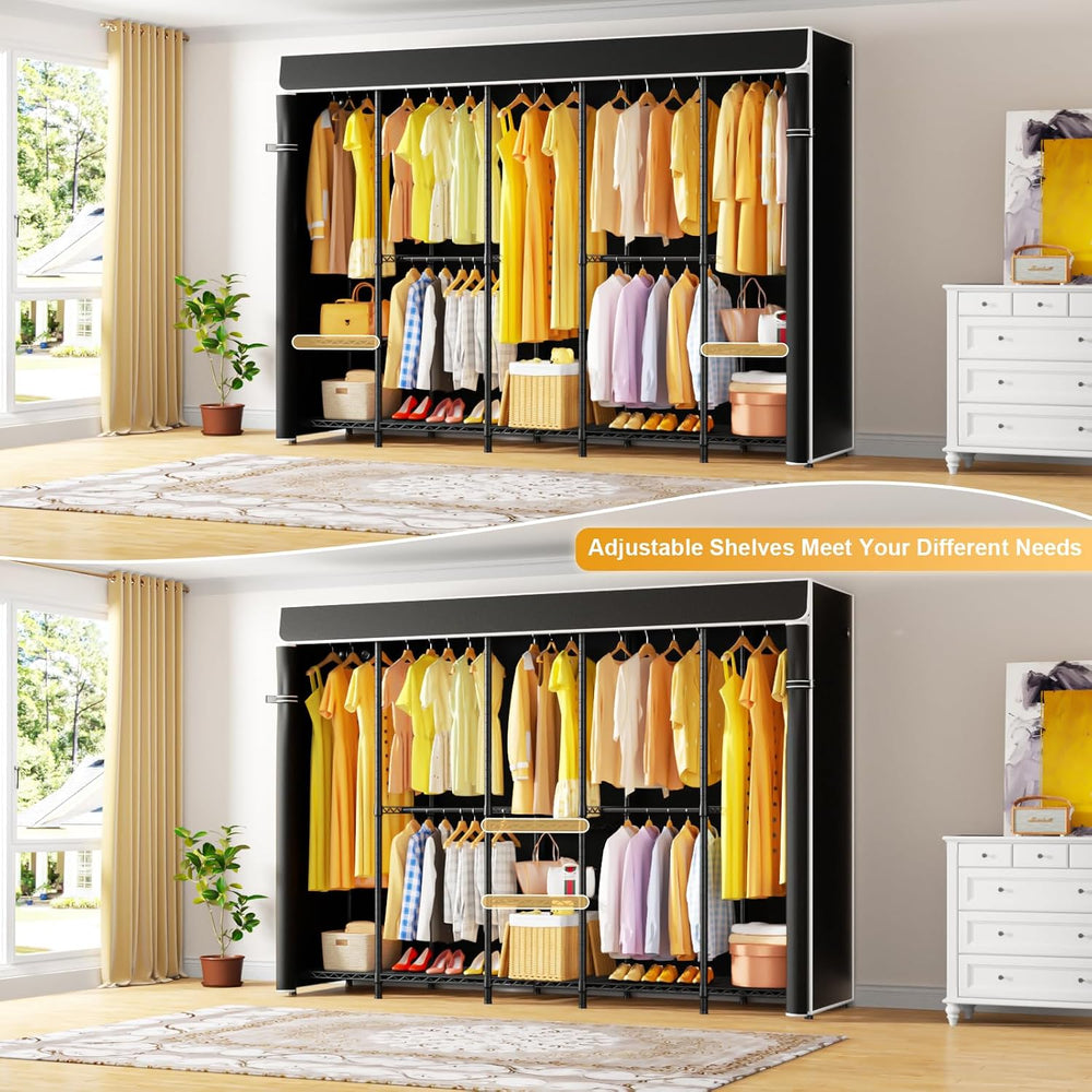 H50C Clothes Rack with Cover, Large Covered Clothing Rack, Black