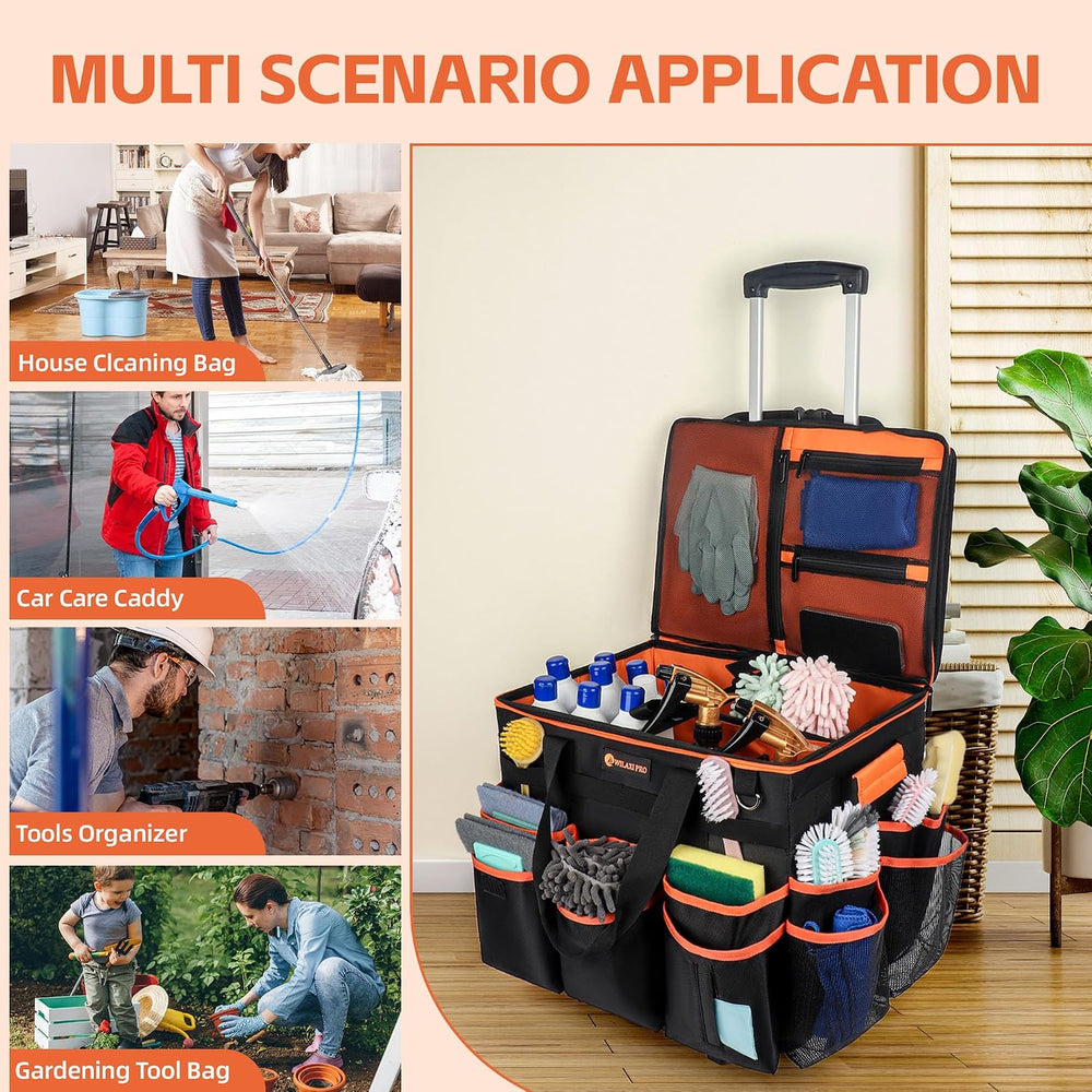 WILAXI PRO Large Rolling Cleaning Caddy with Wheels and Detachable Trolley, ...